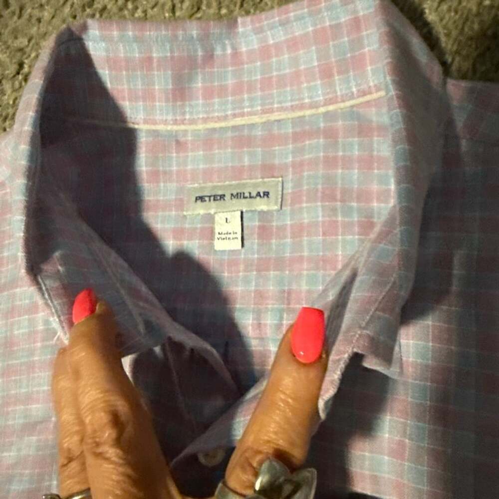 Peter Millar Men's Long Sleeve Button Down Check Sport Shirt Pink Blue Size L